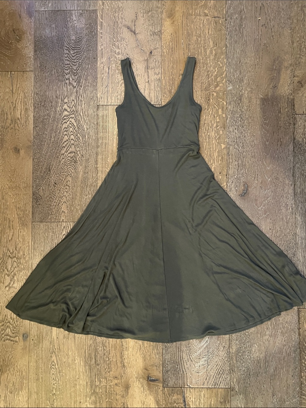 Marine Layer Flared Midi Dress in Olive Green S